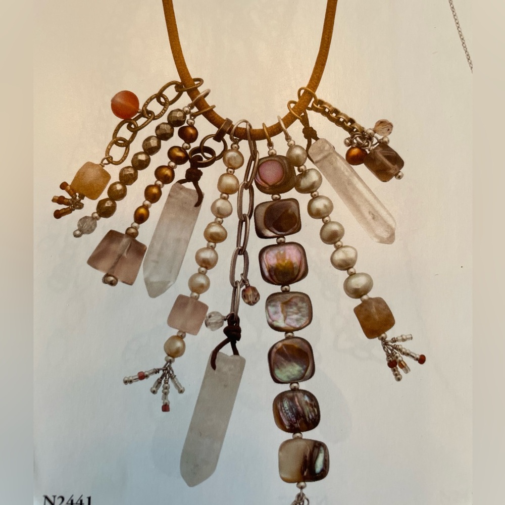 SILPADA JOYFUL GATHERING NECKLACE 22", carnelian, pearl, pyrite, crystal, quartz